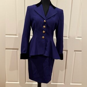 Vintage French designer deep violet peplum suit in size 2